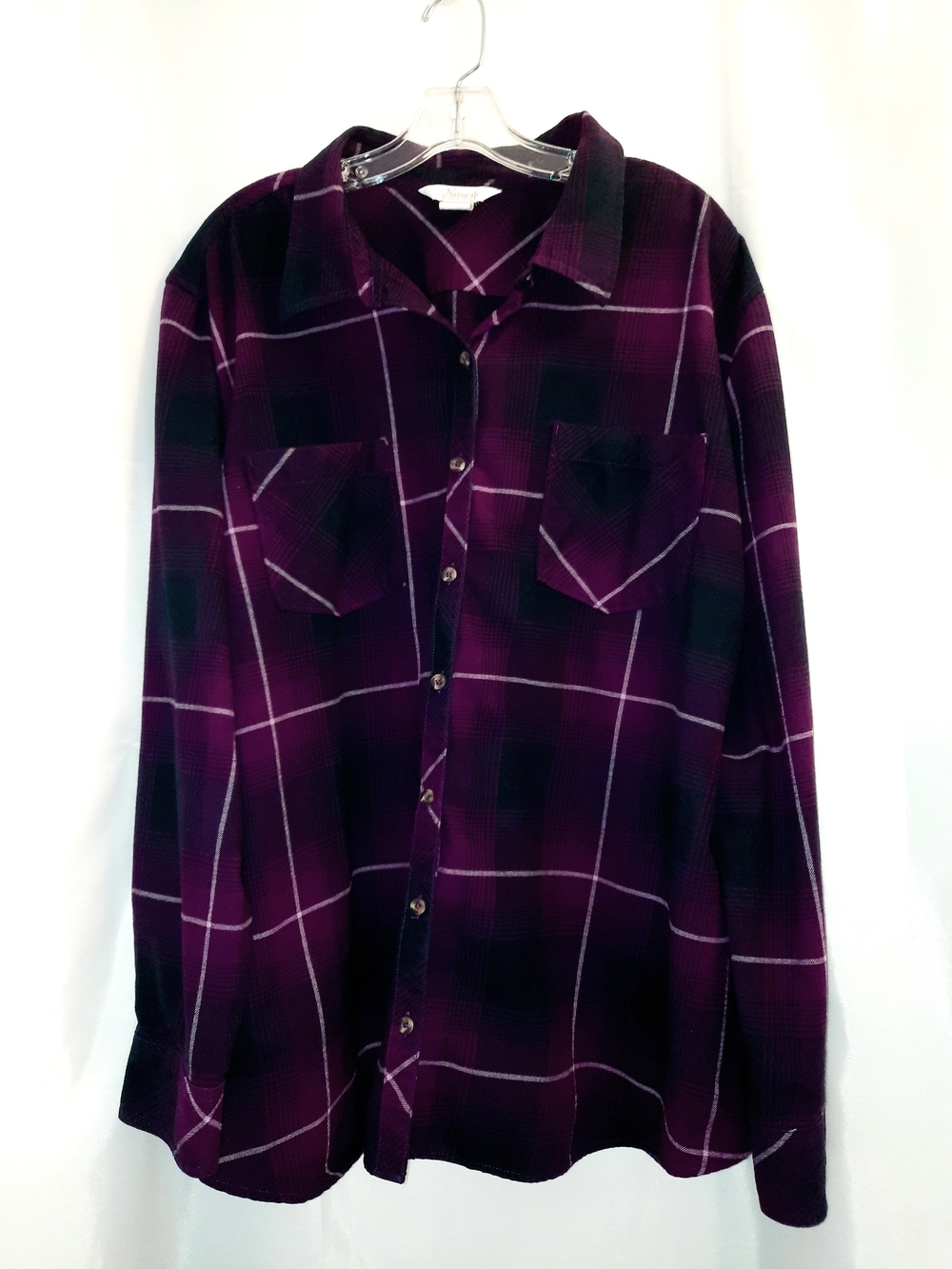 Natural Reflections Purple & Black Plaid Button-Up Flannel Shirt Womens 2X